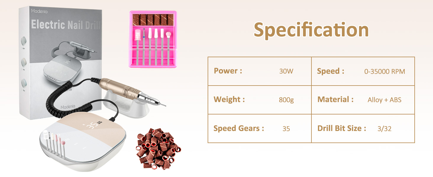 Електричний апарат для манікюру та педикюру Madenia TouchPro – професійний фрезер для гелевих нігтів з HD-дисплеєм та 6 насадками (сірий)