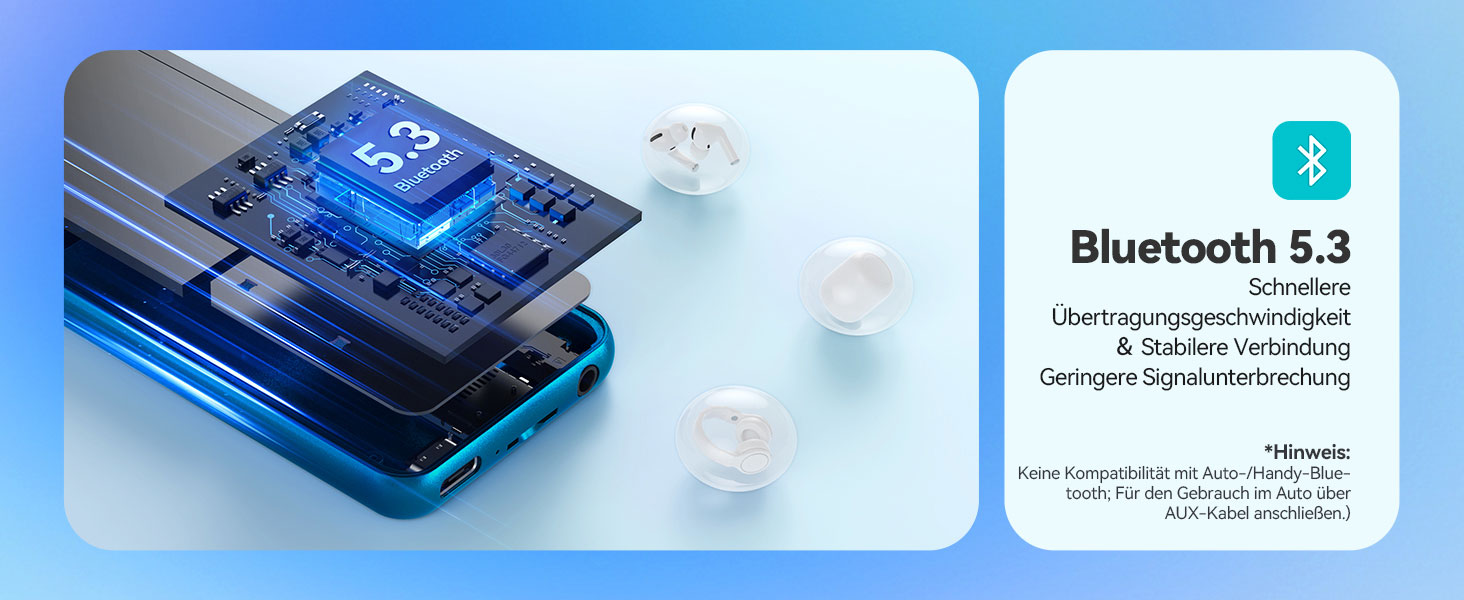 MP3-плеєр AGPTEK 64GB Bluetooth 5.3 з TFT екраном, FM-радіо, підтримкою до 128GB, функцією запису та E-Book (синій)