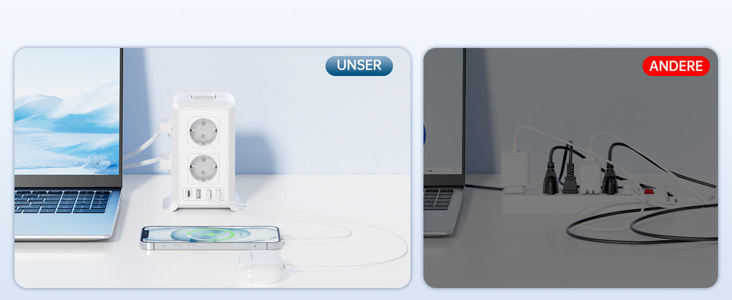 Багаторозкладна мережева панель Sameriver 8-fach з вимикачем, 4 USB, захист від перенапруги, 5 м, біла