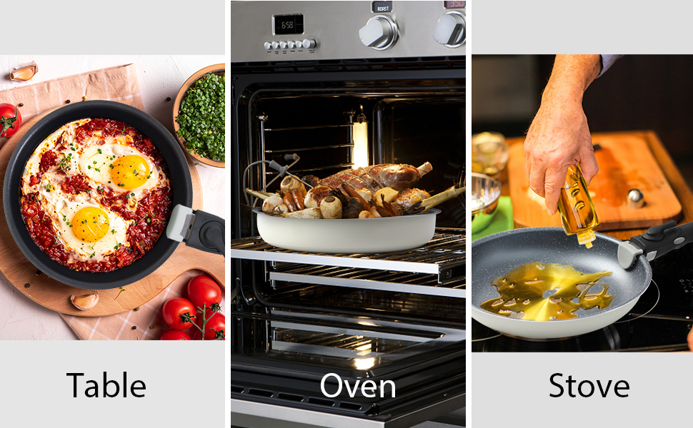 Набір каструль та сковорідок Motase 6 предметів з антипригарним покриттям, знімні ручки, легкий алюміній, підходить для індукційних плит, червоний