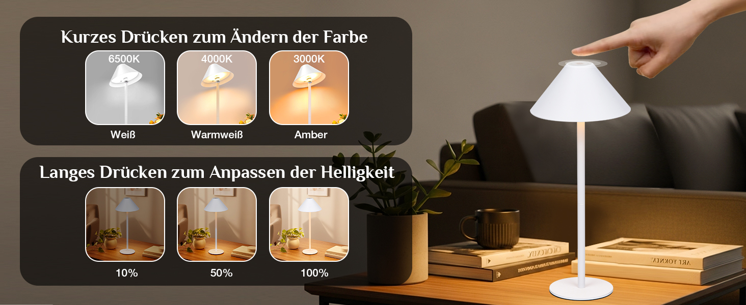 Світлодіодний акумуляторний настільний світильник Rosnek з магнітним кріпленням, димуванням, 3 режими кольору, 4000 mAh, для дому та вулиці (2 в упаковці, білий)