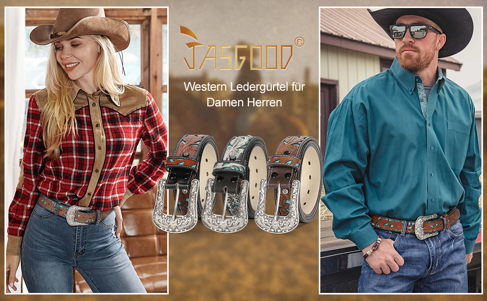 Стильний шкіряний ремінь Western JasGood для жінок та чоловіків, коричневий, 110 см (талія 86-95 см)
