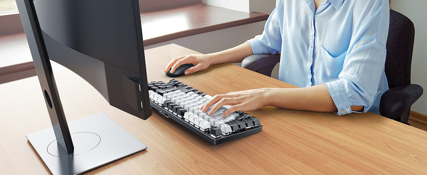 Механічна ігрова клавіатура TECURS бездротова, 80% TKL з підсвічуванням, Red Switch, QWERTZ, для ПК, ноутбука, Windows, чорно-біла