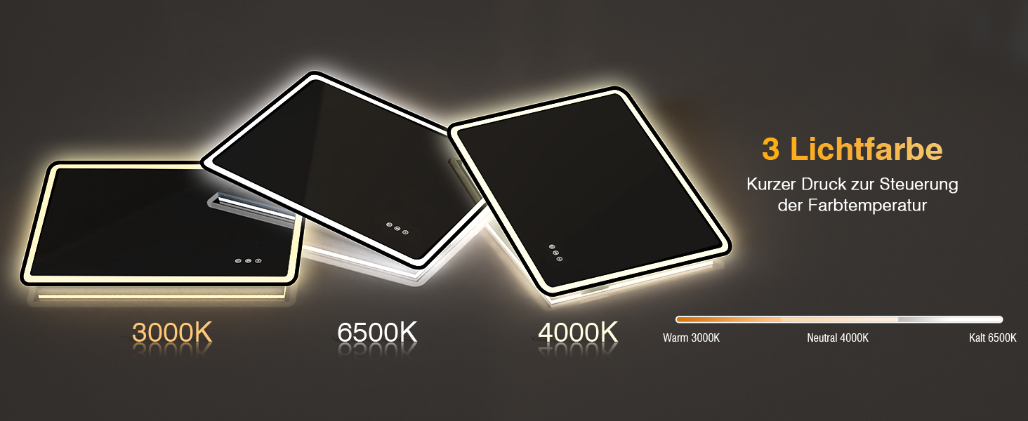 Дзеркало для ванної кімнати з підсвічуванням 80x60 см, 3 кольори, регульована яскравість, антизапар, 3x збільшення, розетка для гоління, IP44, для горизонтального/вертикального монтажу