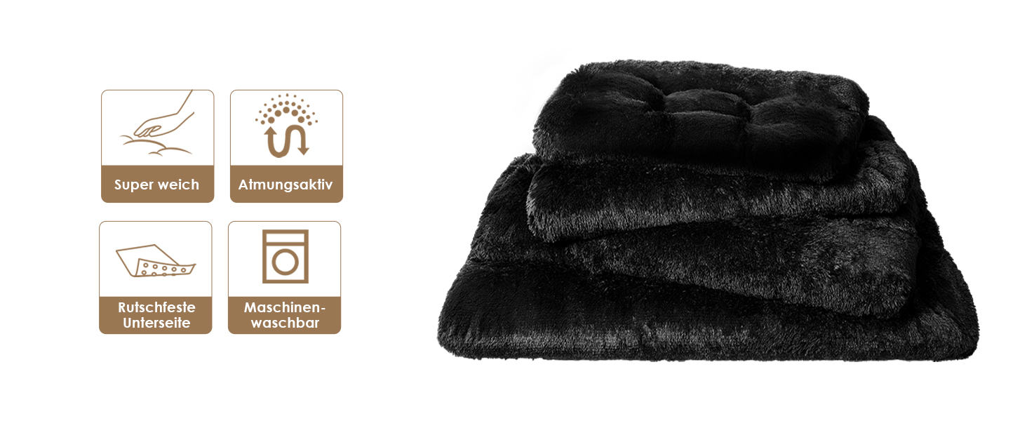 М'яке ліжко для собак EHEYCIGA, 60x45 см, чорне, з довгим плюшем, миється, не слизьке