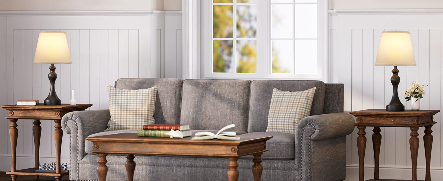 Настільна лампа Kakanuo з торшером, 2 шт., з USB-портами A+C, диммування, вінтажний дизайн, для спальні, вітальні, офісу, білий абажур, золотий цоколь