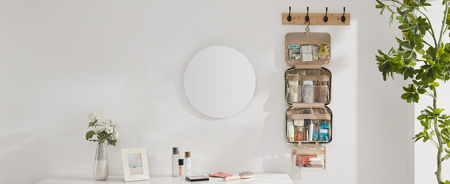 Чохол для туалетних аксесуарів Lifewit для подорожей, великий органайзер для косметики з гачком, прозорий, м'ятно-зелений (L)