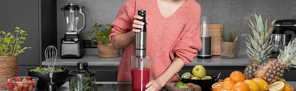 KLAMER Stabmixer 800W: 4-в-1 Пюрізатор з нержавіючої сталі з регулюванням швидкості та турбо-функцією (Classic Set)