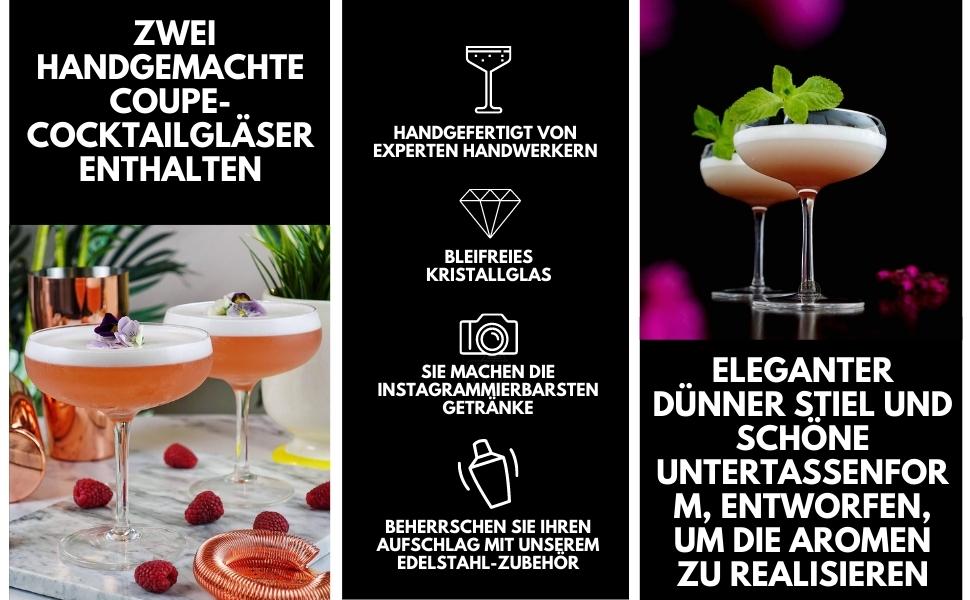 Набір для коктейлів з шейкером та 2 бокали Мартіні, рожеве золото, аксесуари для бармена, подарункова коробка з рецептами