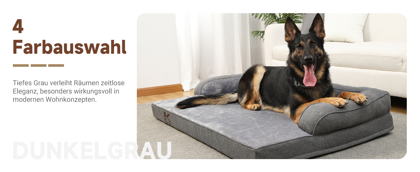 Ортопедичне ліжко для собак KSIIA, великі породи, кошик для собак, знімний та пральний чохол, водонепроникне ліжко для собак з бортиком, неслизьке дно, темно-сірий, 88x55x15 см