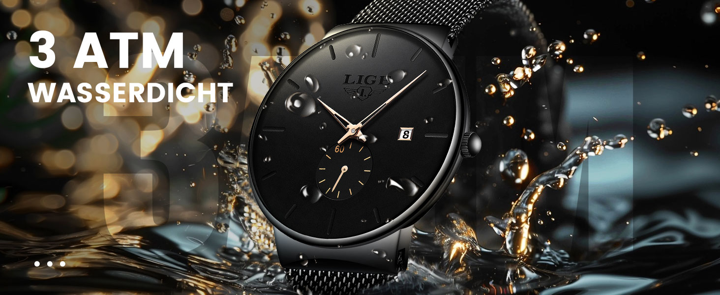 Годинник чоловічий LIGE Retro з нержавіючої сталі, водонепроникний, вінтажний, кварцовий, з датою, для бізнесу та повсякденного носіння. Чоловічі годинники (Золотий, Чорний)