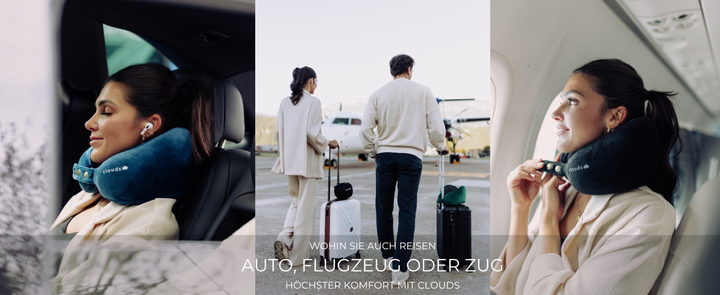 Подушка для шиї CLOUDS для подорожей – Memory Foam, 2 розміри, для дорослих, дихаючий чохол, 5 кольорів (Чорний, S/M)