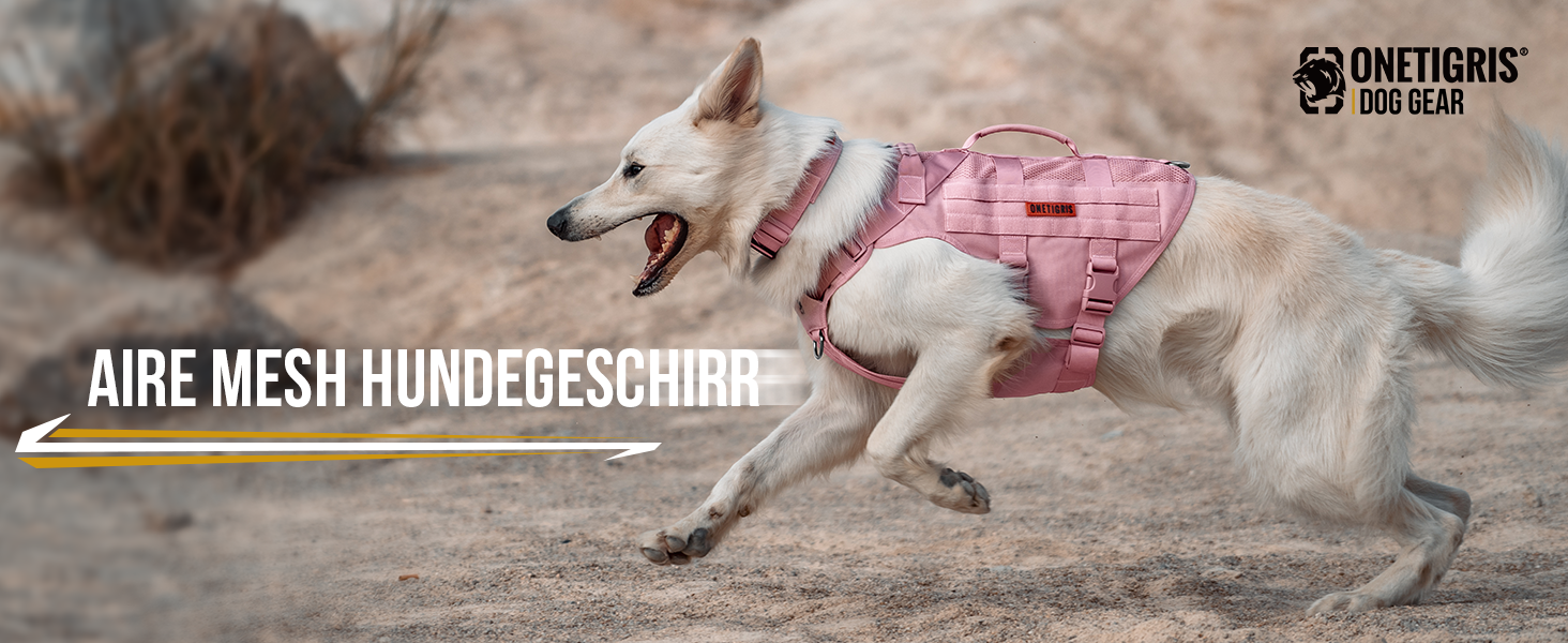 Нагрудник для собак OneTigris AIRE MESH, тактичний, великий, анти-тяга, з 2 ручками, регульований, дихаючий, зелений (рожевий, M)