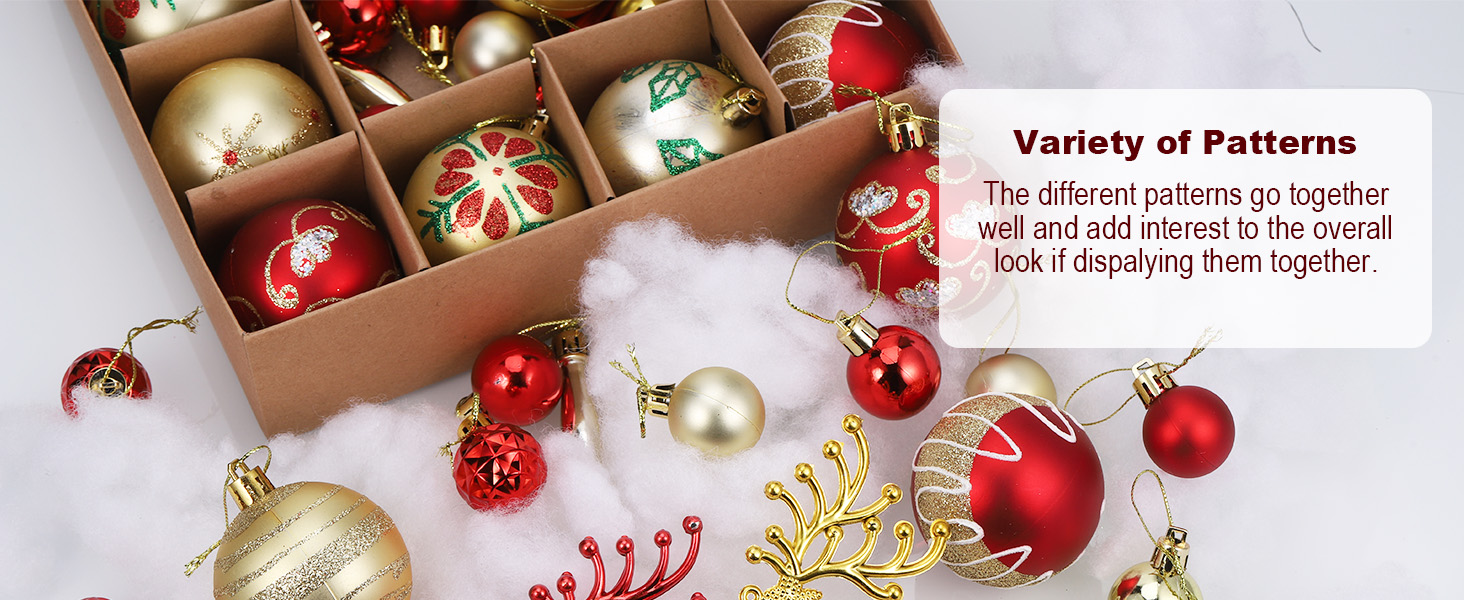 Набір прикрас для ялинки Kssvzz 40 шт. Червоні та золоті кульки з пластику, з гачками, блискучі та матові, для ялинки