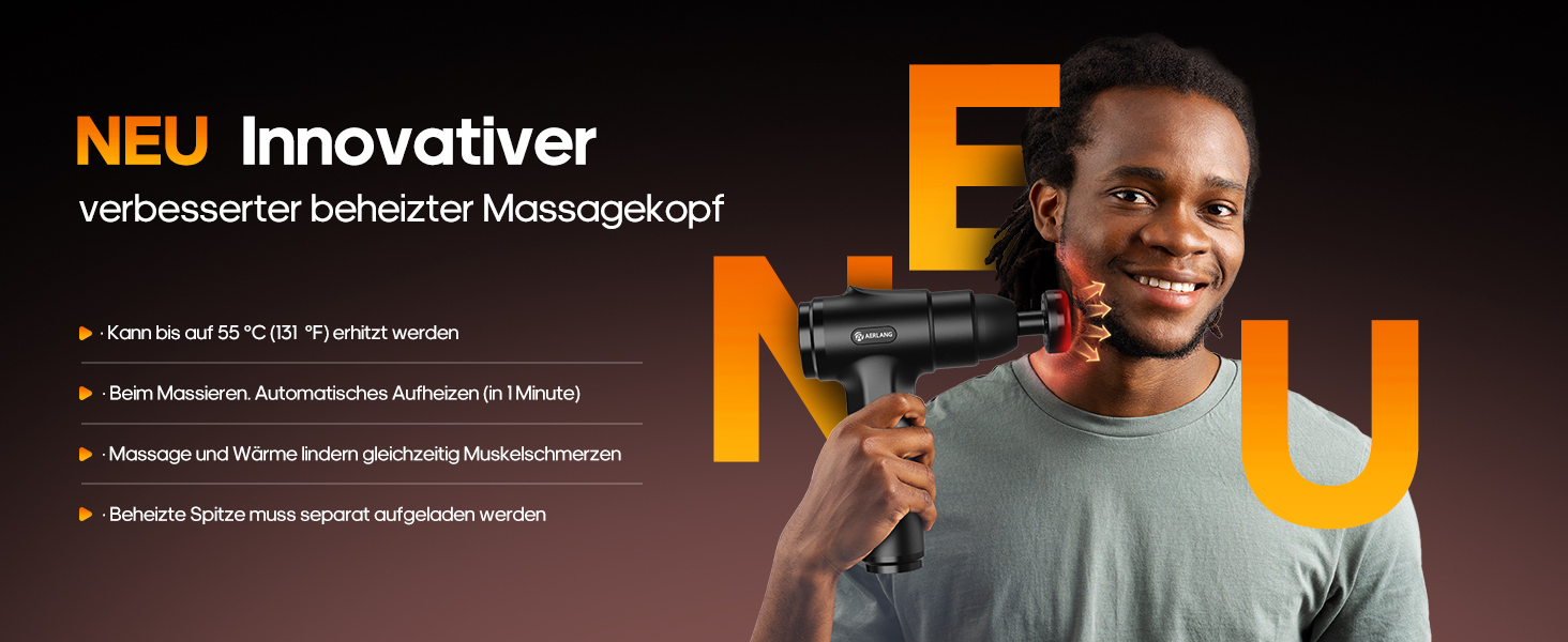 AERLANG Massage Gun with Heat - Muscle Massager with LED Display & 7 Interchangeable Heads - 20 Adjustable Levels