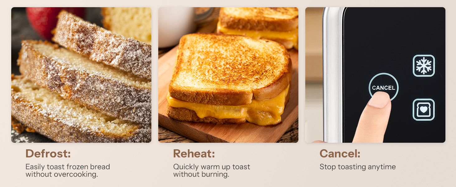 Тостер з нержавіючої сталі з сенсорним екраном та функцією пам'яті, 4-х слайсова модель з 6 рівнями підсмажування та 5 режимами для хліба, функціями розморожування та підігріву, технологією Single Slot