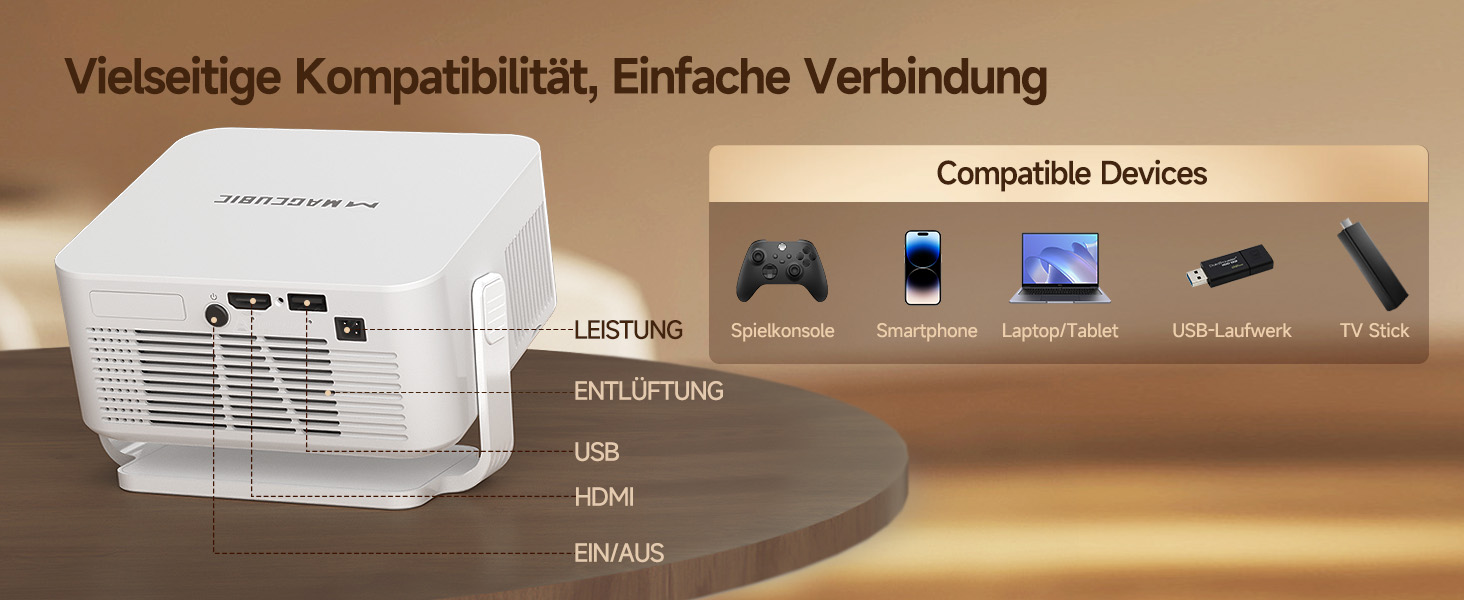 Magcubic HY300max Міні проєктор 4K/8K з Android 14, WiFi 6, Bluetooth 5.4, автофокусом та корекцією трапеції для домашнього кінотеатру (білий)