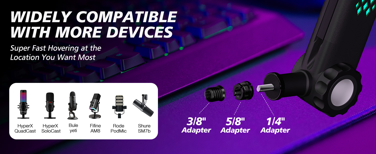 Кріплення для мікрофону HyperX QuadCast та інші - універсальний штатив YOUSHARES (RGB, 3/8', 5/8')