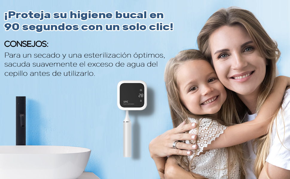 Стерилізатор зубних щіток UV-C та UV-A, настінний тримач з функцією сушіння повітрям, для ванної кімнати, дому та подорожей (білий)