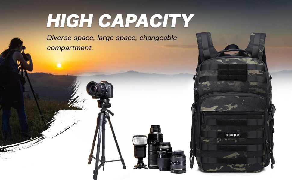 MOSISO Рюкзак для камери, тактичний, сумісний з Canon/Nikon/Sony, відділення для ноутбука 15-16 дюймів, тримач для штатива