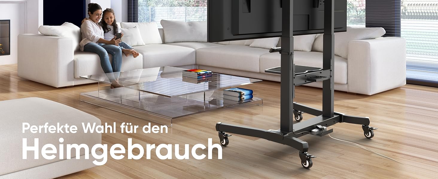 ONKRON Electric TV Stand with Wheels - Adjustable Height, 50-100 Inch TVs, 130kg Capacity, VESA 1000x600 - Black