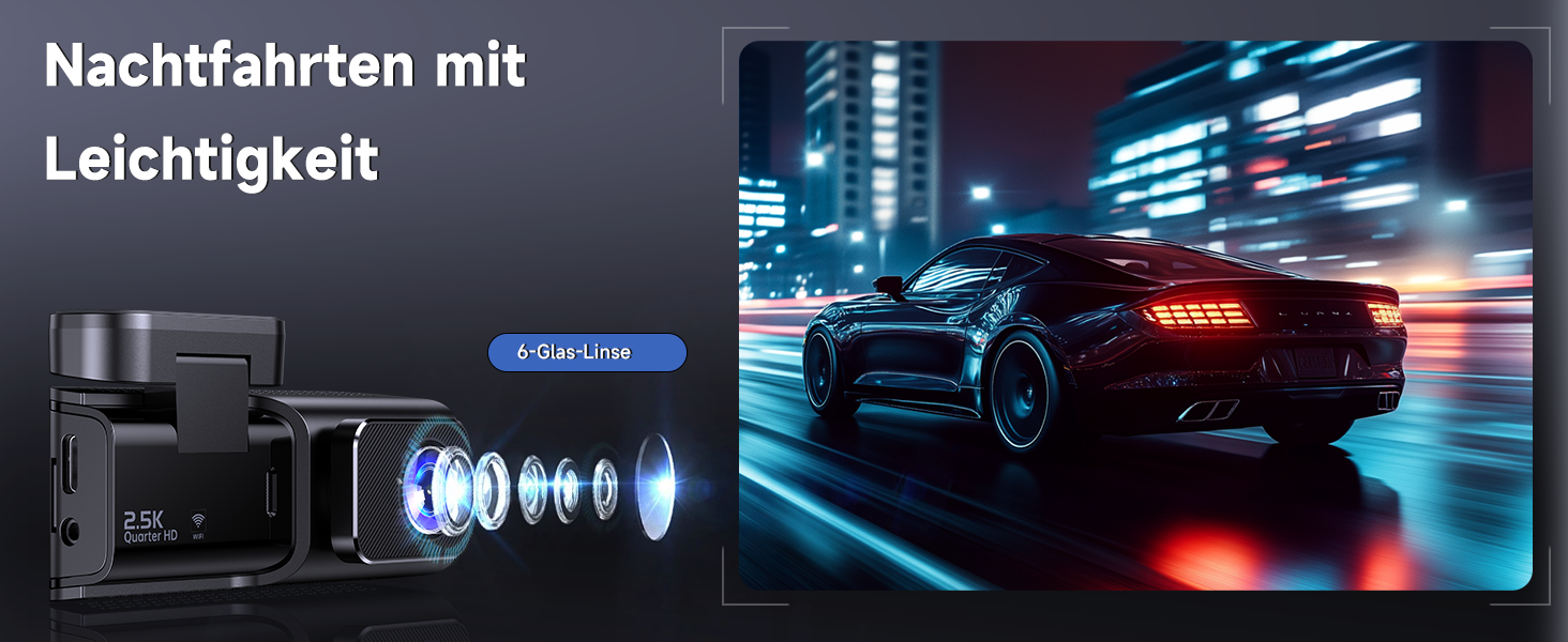 Автомобільний відеореєстратор Dashcam Dual 2.5K + 1080P з WiFi, 32GB SD-картою, ширококутним об'єктивом 170°, нічним баченням та датчиком удару G-сенсором, чорний
