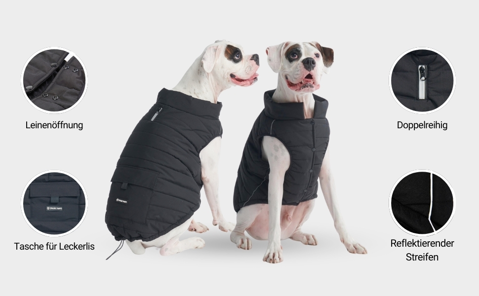 Зимова куртка для собак Spark Paws Warmshield™ – чорна, розмір M, теплий фліс, водовідштовхувальна, вітрозахисна, світловідбивна, парка для середніх і великих порід