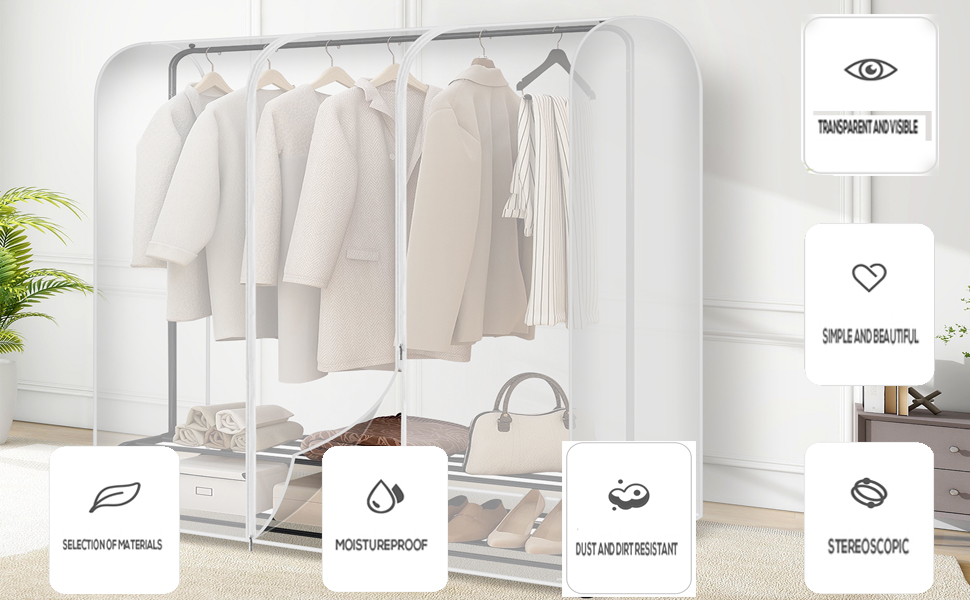 2 шт. Пранці для одягу GQC, великі, прозорі, з PEVA, 150 x 50 x 150 см - захист від пилу, для одягу, костюмів, пальто, сорочок, курток