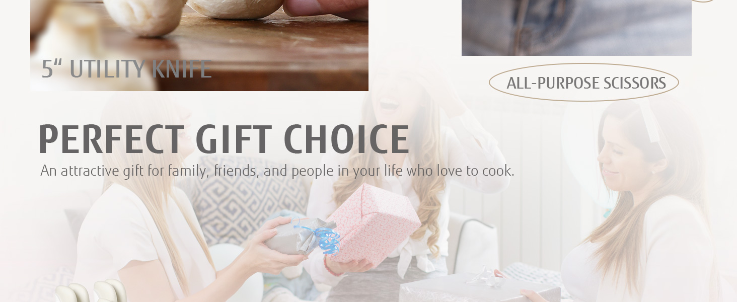 Набір ножів Hecef 14 предметів з бруском, кремового кольору, з антипригарним покриттям. Самозаточувальний ніжний блок, ергономічні ручки, компактний набір ножів для будь-якої кухні, безпечний для миття в посудомийній машині.