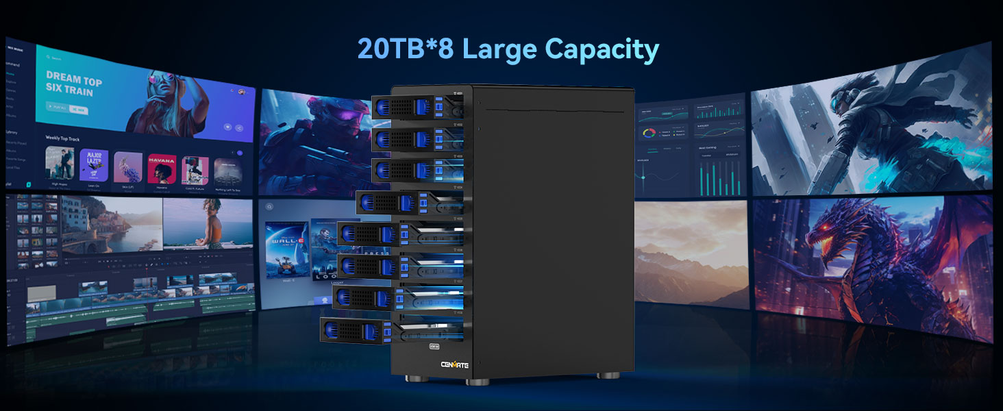 Корпус для жорстких дисків CENMATE з 8 відсіками (2.5'/3.5') SATA HDD/SSD, USB 3.0, Daisy Chain, DAS