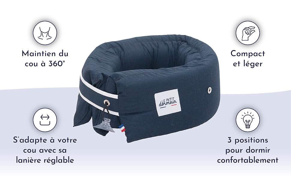 Подушка для подорожей Le Pe Dormeur, ергономічна, 3-в-1, ультракомфортна, компактна, виготовлена у Франції, пральна – Колір: Нічний блакитний