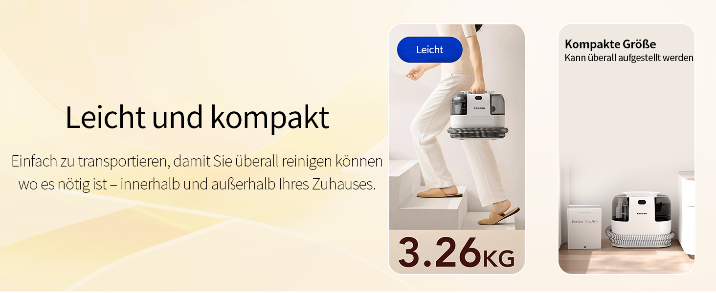 COCEAN Попиховий пилосос, мийка килимів, волого-сухий пилосос, 18Kpa для м'яких меблів, килимів, автосидінь та диванів, білий