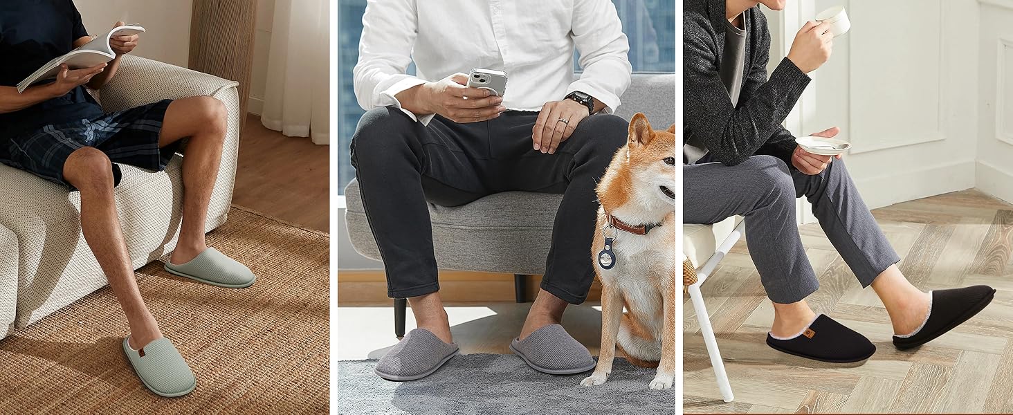 Чоловічі тапочки ONCAI з піною Memory Foam, штучним хутром, підошвою з гуми, для дому та вулиці, розмір EU 40-49, чорний