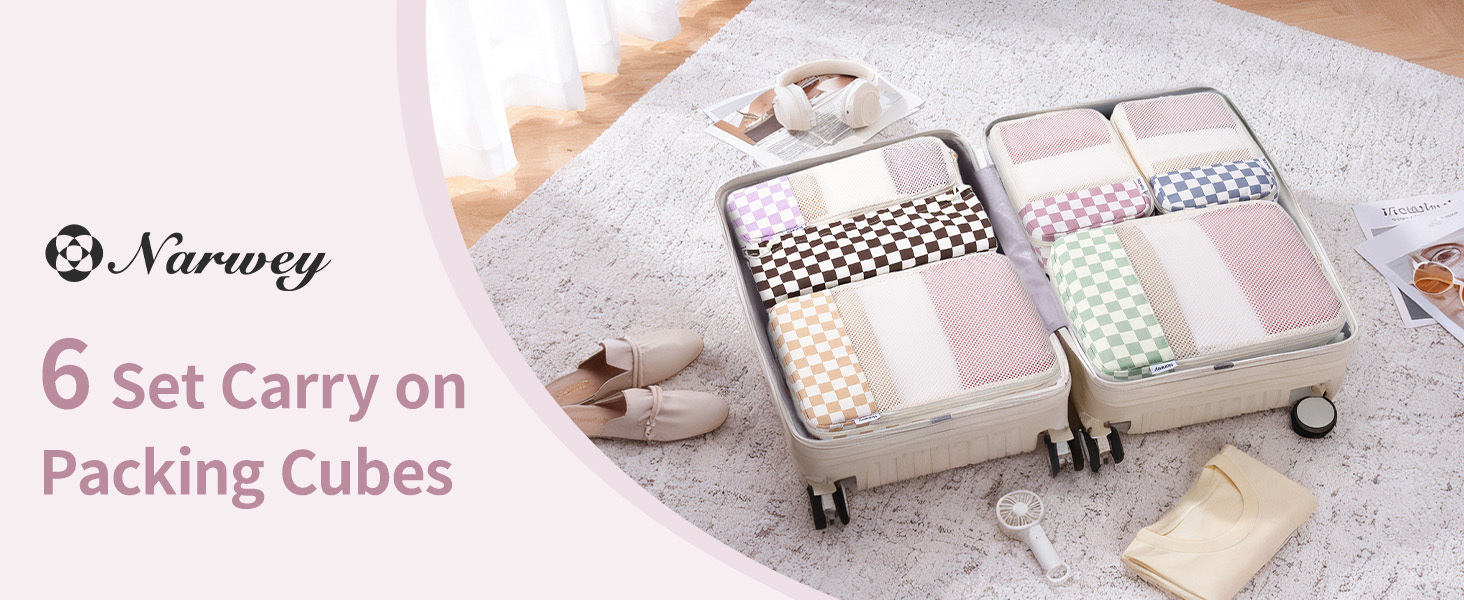 Набір органайзерів для валізи Narwey (6 шт.) - компресійні куби для пакування, рюкзак, органайзери для подорожей (в комбінованому клетчатому стилі)