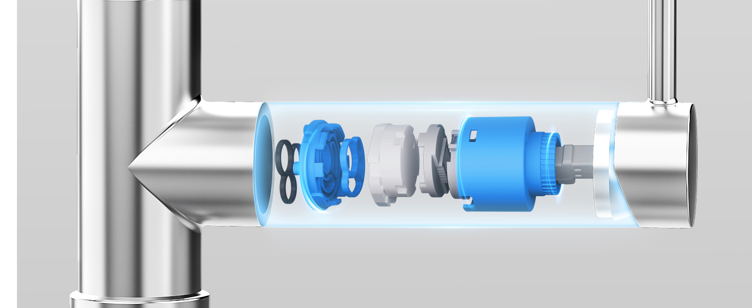 Кухонний змішувач Auralum для низького тиску, 360° обертання, 3 підключення, з міді з хромовим покриттям