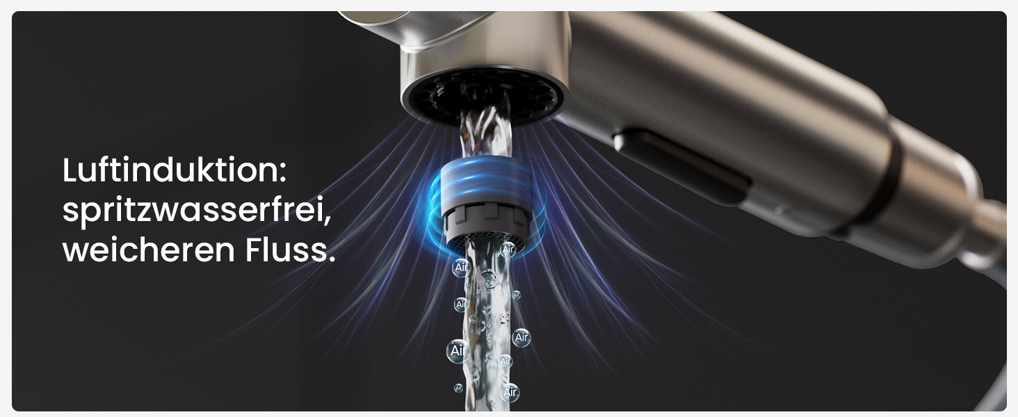 Змішувач для кухні CECIPA X203B чорного кольору з висувною лійкою, поворотний на 360°, з двома режимами струменя, нержавіюча сталь