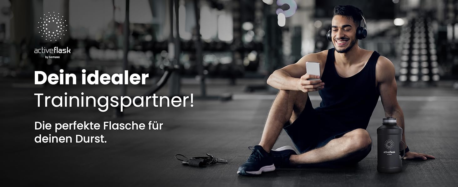 Спортивна пляшка з нержавіючої сталі ACTIVE FLASK 2 л з трубочкою, 3 кришки, BPA-free, не протікає, для газованої води, XL пляшка для спорту, фітнесу, туризму