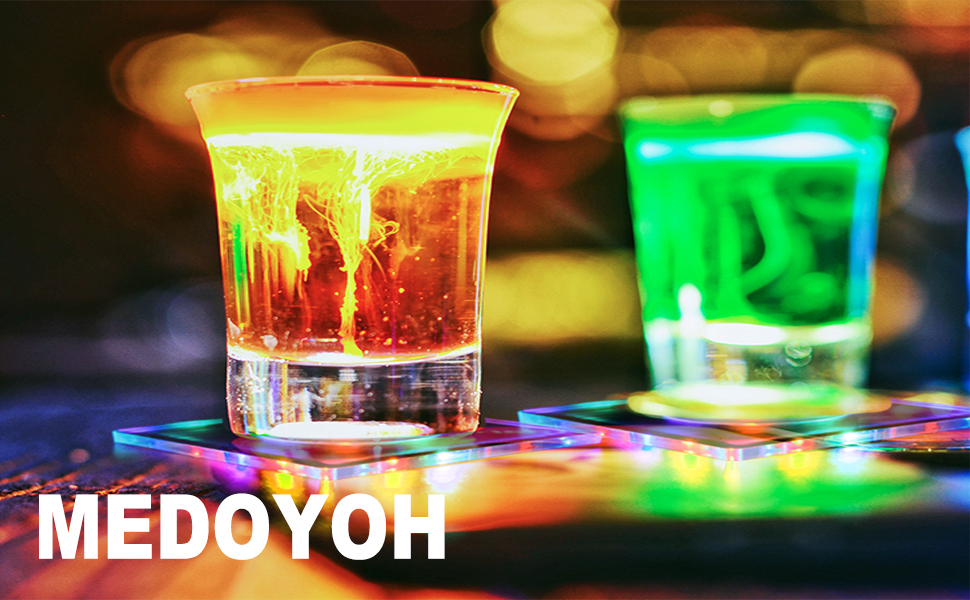 LED підсвічування-підставки MEDOYOH 8 шт. для напоїв, квадратні, білі, водонепроникні, з кнопкою вмикання/вимикання, для склянок, пляшок, вечірок, весіль, бару, Нового року
