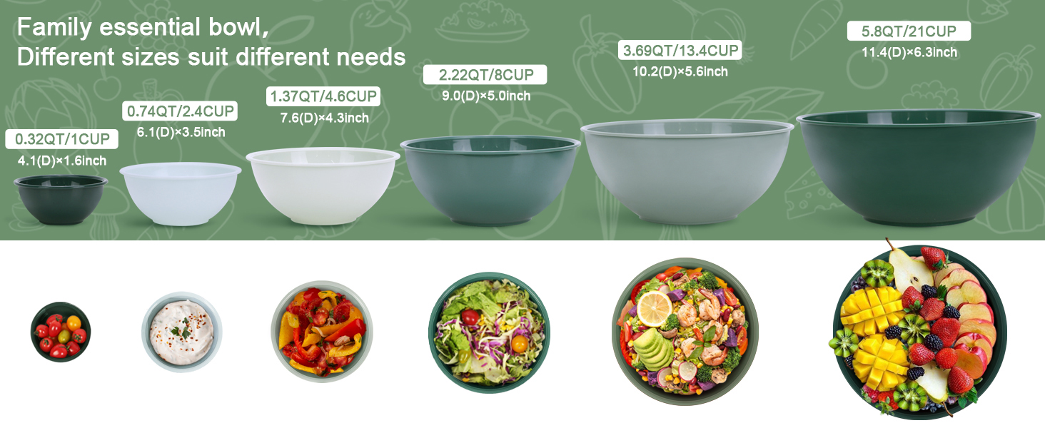 Набір міксерських чаш BoxedHome (12 шт.) з кришками, зелений. Зручні, багаторазові, неслизькі миски для салатів та змішування, з кришками, з пластику. Ідеально для кухні.