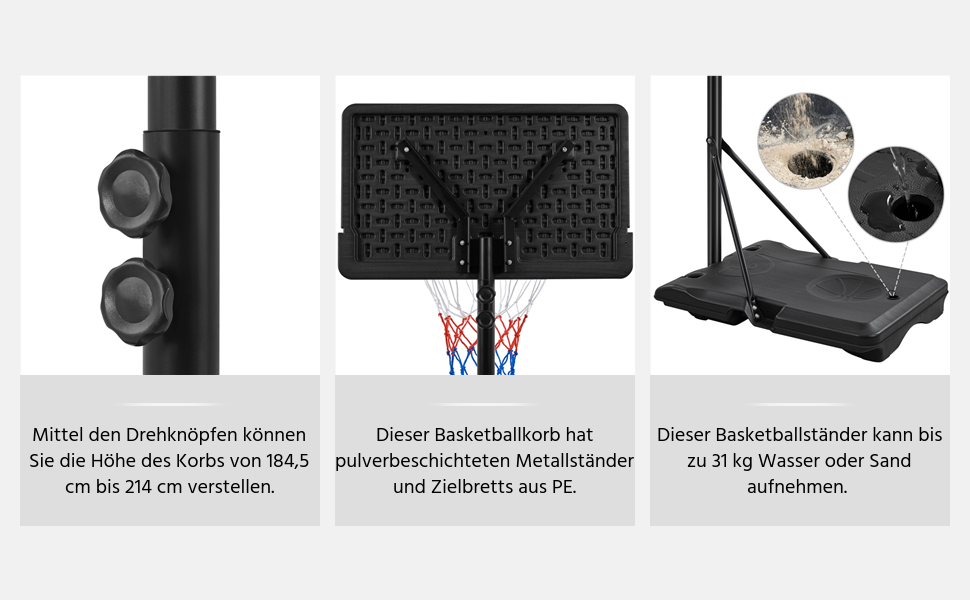 Yaheetech Adjustable Height Basketball Stand with Wheels - Portable Basketball System with Fillable Base - Indoor/Outdoor Basketball Hoop (249cm)