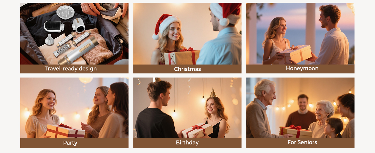 UKLISS Air Styler 7 в 1: фен-щітка з 7 насадками для сушіння, укладання та об'єму волосся, іонізація, білий