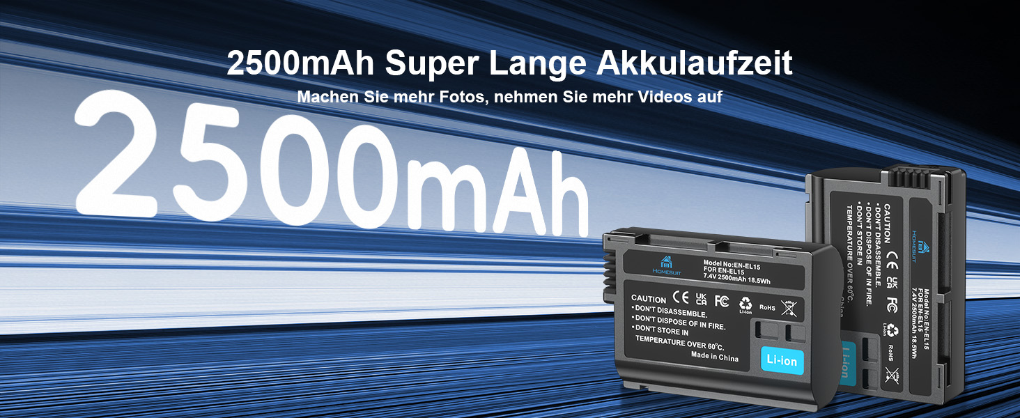 Акумулятор Homesuit EN-EL15c/a/15 (2шт) з LCD зарядним пристроєм для камер Nikon Z5, Z6, Z6II, Z6III, Z7, Z8, D7500, D7000, D7100, D7200, D500, D600, D610, D750, D780, D800, D810, D800E, D810A, D850