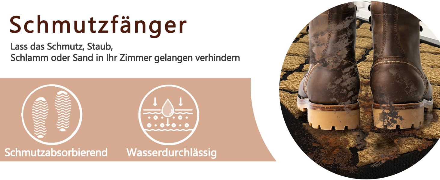 Придверний килимок Qingbei Rina 60x90 см, протиковзний вологопоглинаючий килим для входу, саду та тераси, коричневий, прямокутний