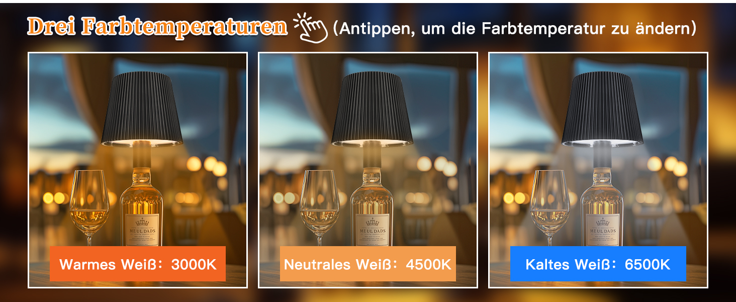 LED-лампа настільна бездротова диммируемая чорна з USB-C, сенсорна лампа з 3 колірними температурами, плавне регулювання яскравості, регульована висота, IP54 вологостійка для внутрішнього/зовнішнього використання (чорний)