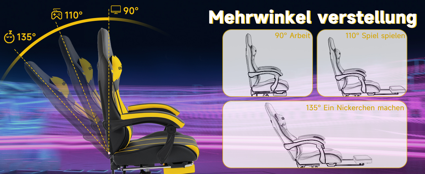 Ігрове крісло SUKIDA Ergonomic Gaming Chair з підніжкою та підтримкою попереку, комп'ютерне офісне крісло (Чорно-жовте)