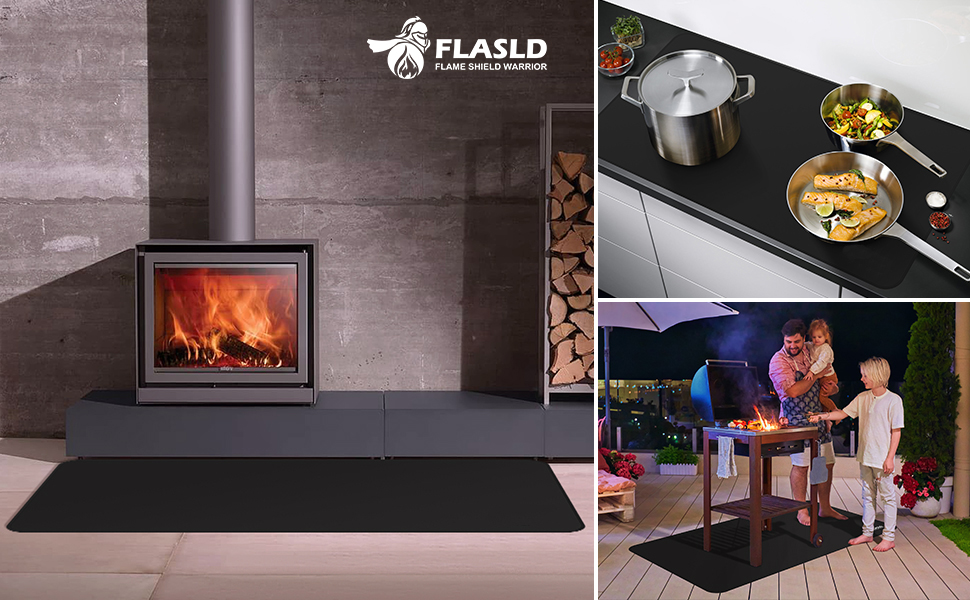 FLASLD Grill Mat - 91x124cm - Washable Deck & Patio Protector - Silver Gray