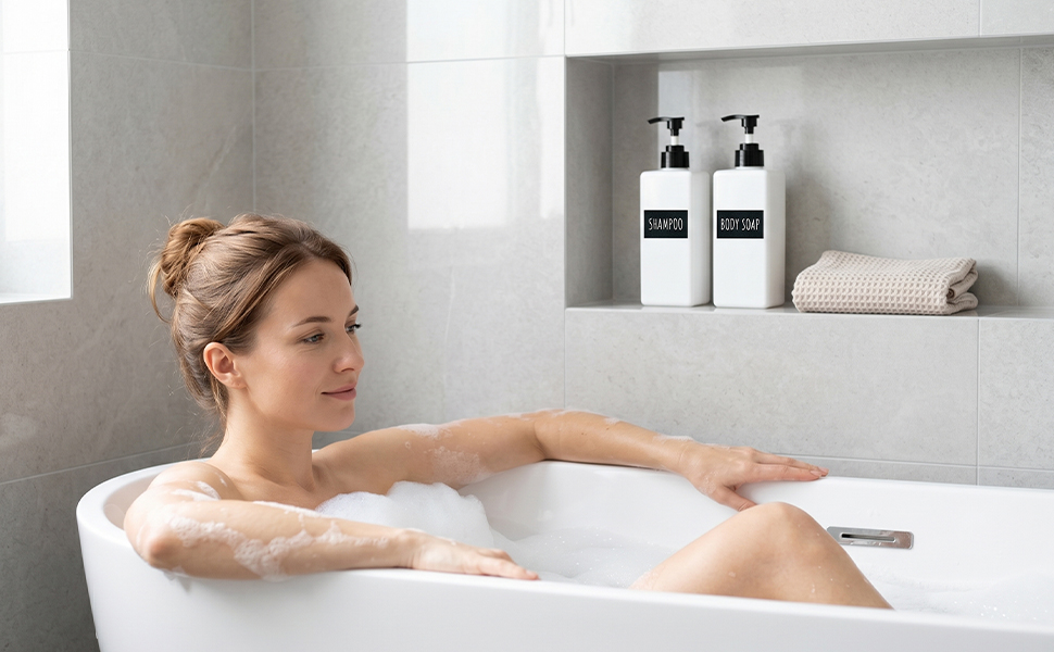 Диспенсер для шампуню Segbeauty, 4 шт по 500 мл, білий пластиковий дозатор для мила, гелю для душу, помповий флакон з водонепроникними етикетками