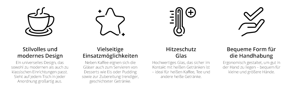 Набір склянок KROSNO Alex 4 шт. 400 мл: кавові, чайні, з ручкою | KROSNO