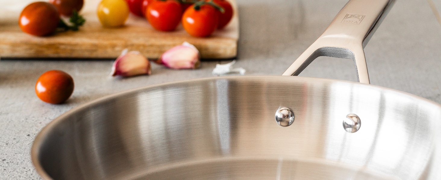 Набір сковорідок BRA Signature 20/24/26 см, професійний нержавіюча сталь 18/10, тришарове дно, для всіх плит (індукція), полірована поверхня