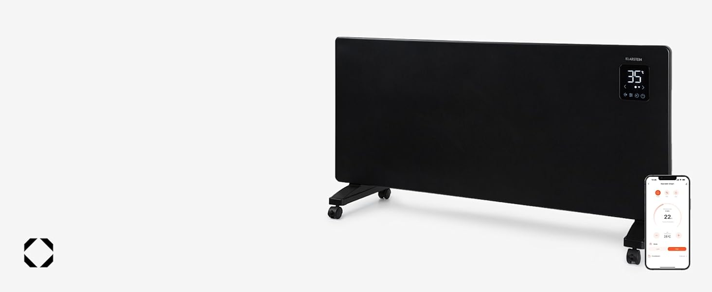 Конвекторний обігрівач Klarstein Bansin Smart 2500W з керуванням через додаток, X-подібний нагрівальний елемент, захист від перегріву, IP24, сірий